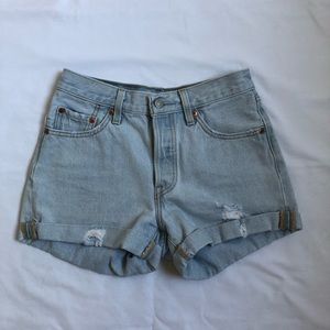 Womans Levi’s 501 High Waisted light wash shorts